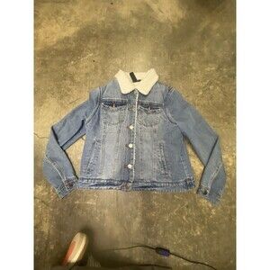 JouJou Denim Jean Jacket Collar Faux Fur Sherpa Lined Blue Women's Sz M Farmcore